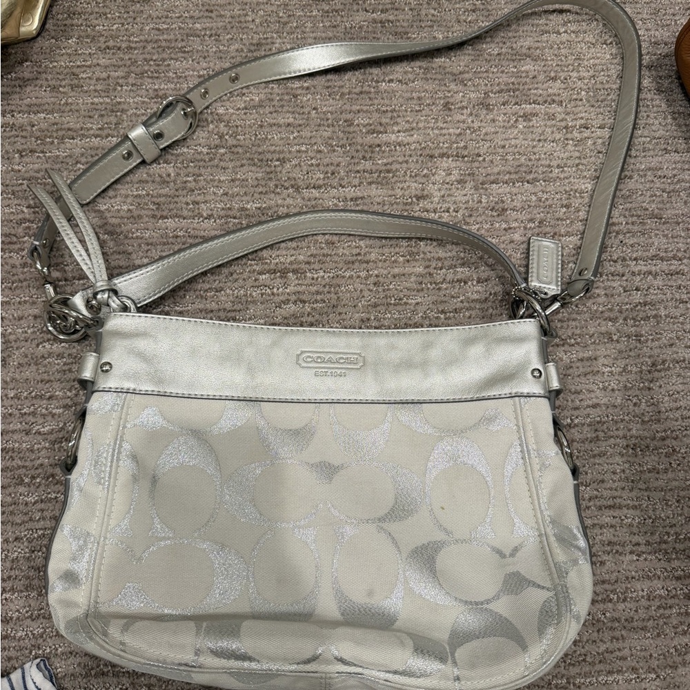 COACH Silver Signature Shoulder Bag